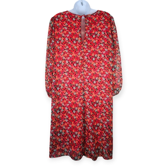 NWOT Calvin Klein red orange pink floral A-line shift dress Womens 14 - Picture 2 of 6